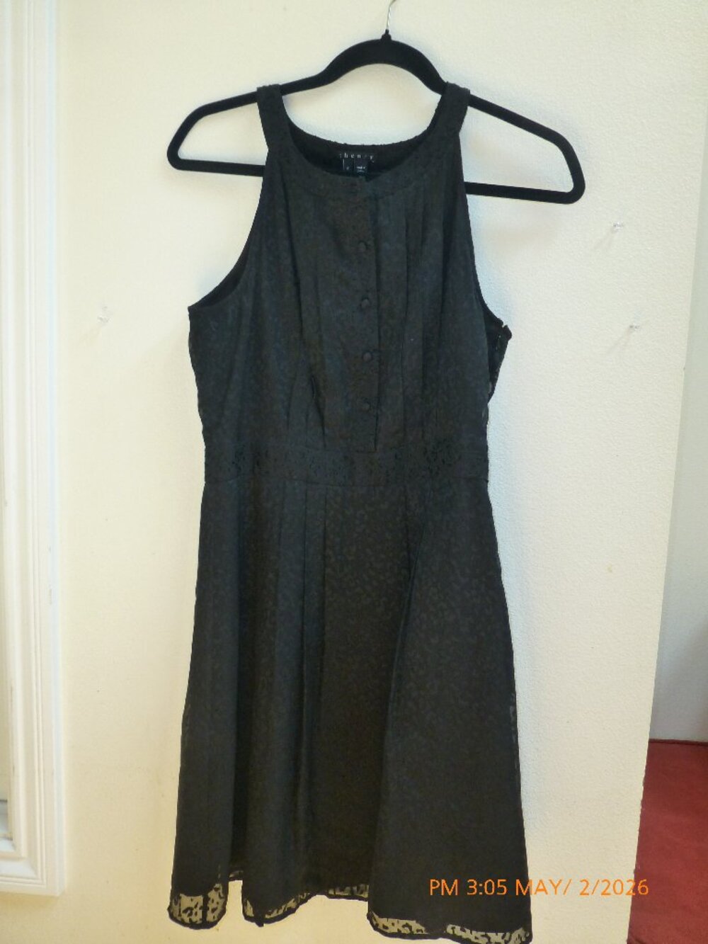 Theory Keresa Black Silk Burnout Halter Mini Dress 4 Pleated Animal print LBD